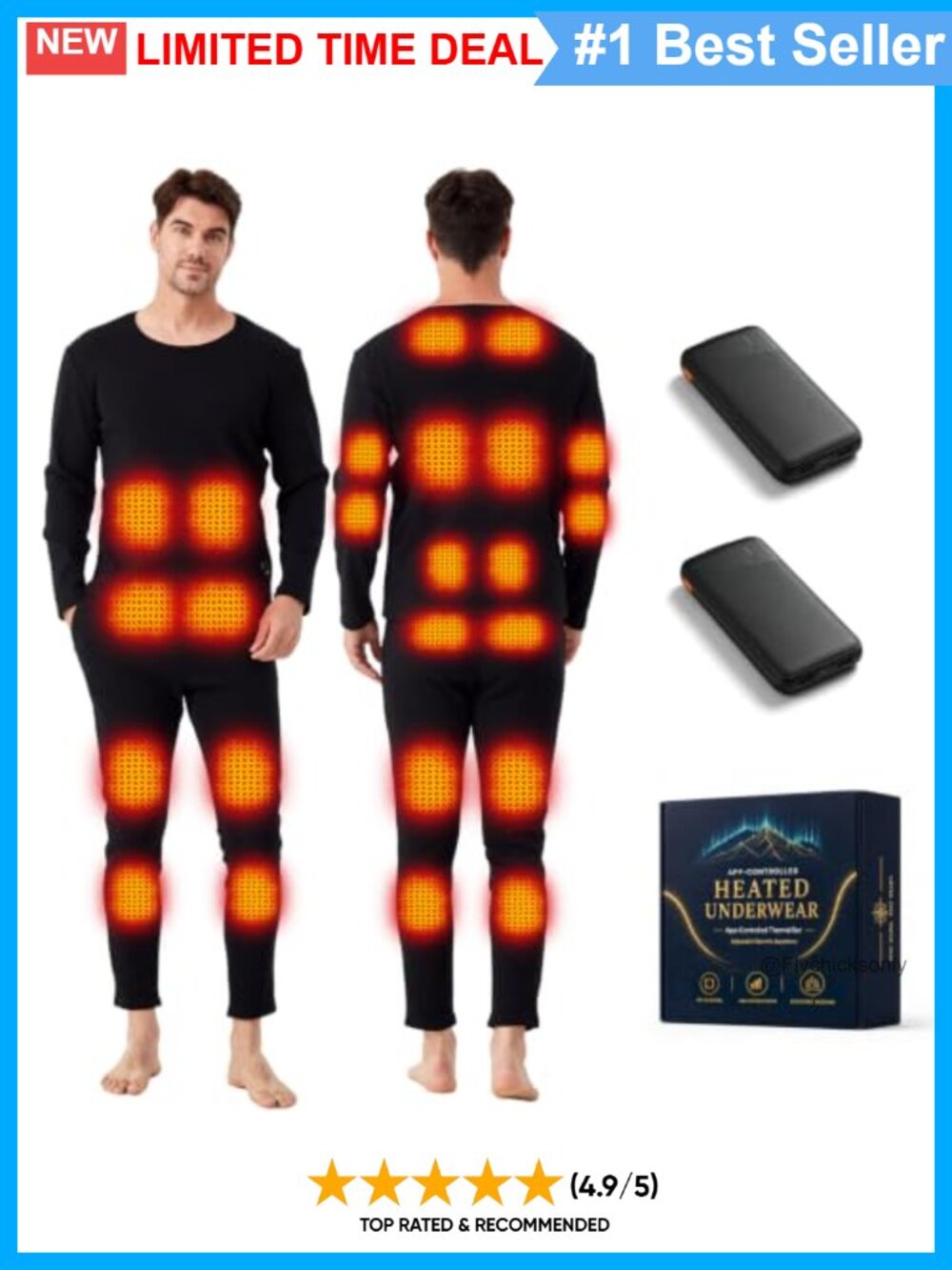Graphene Heated Thermal Underwear Base Layer 24 Zones 3 Temp Settings 10000mAh